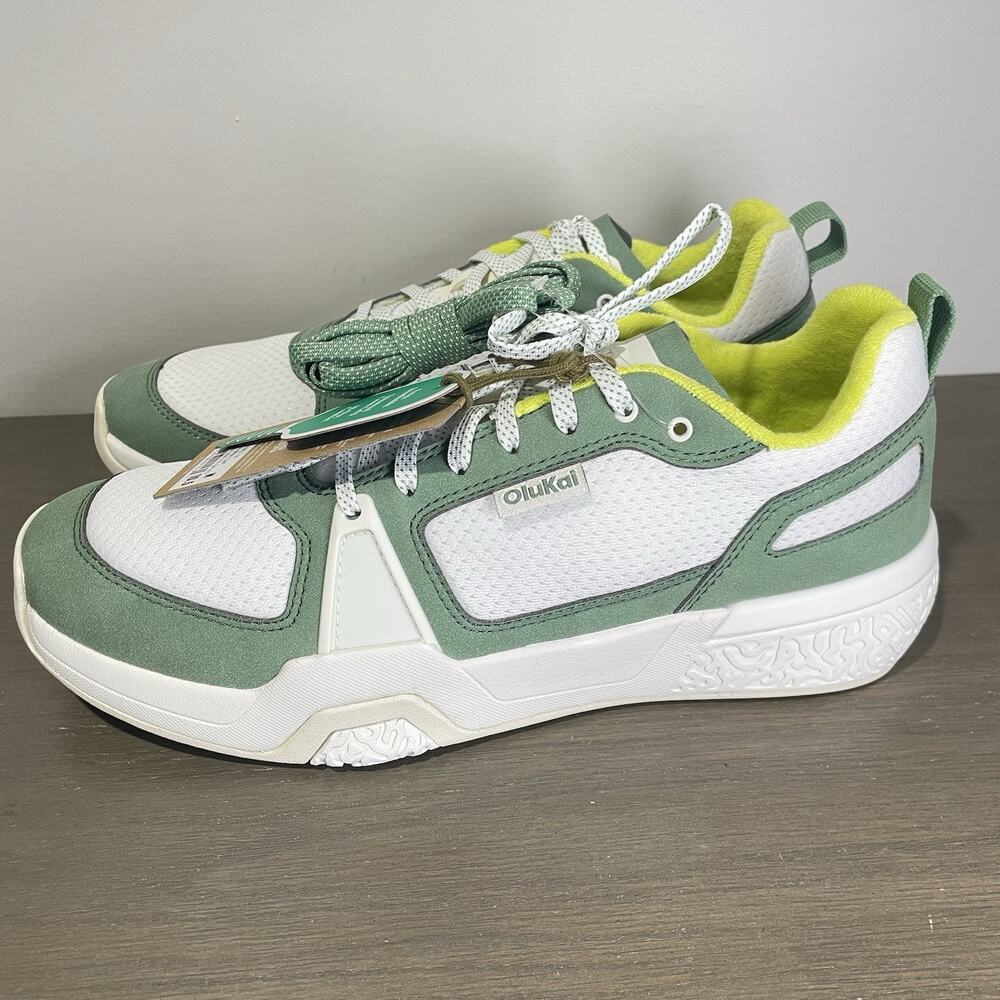 Olukai Mens Size 10.5 Pickleball Shoes NEW Anau Bright White Leaf Green Sneaker